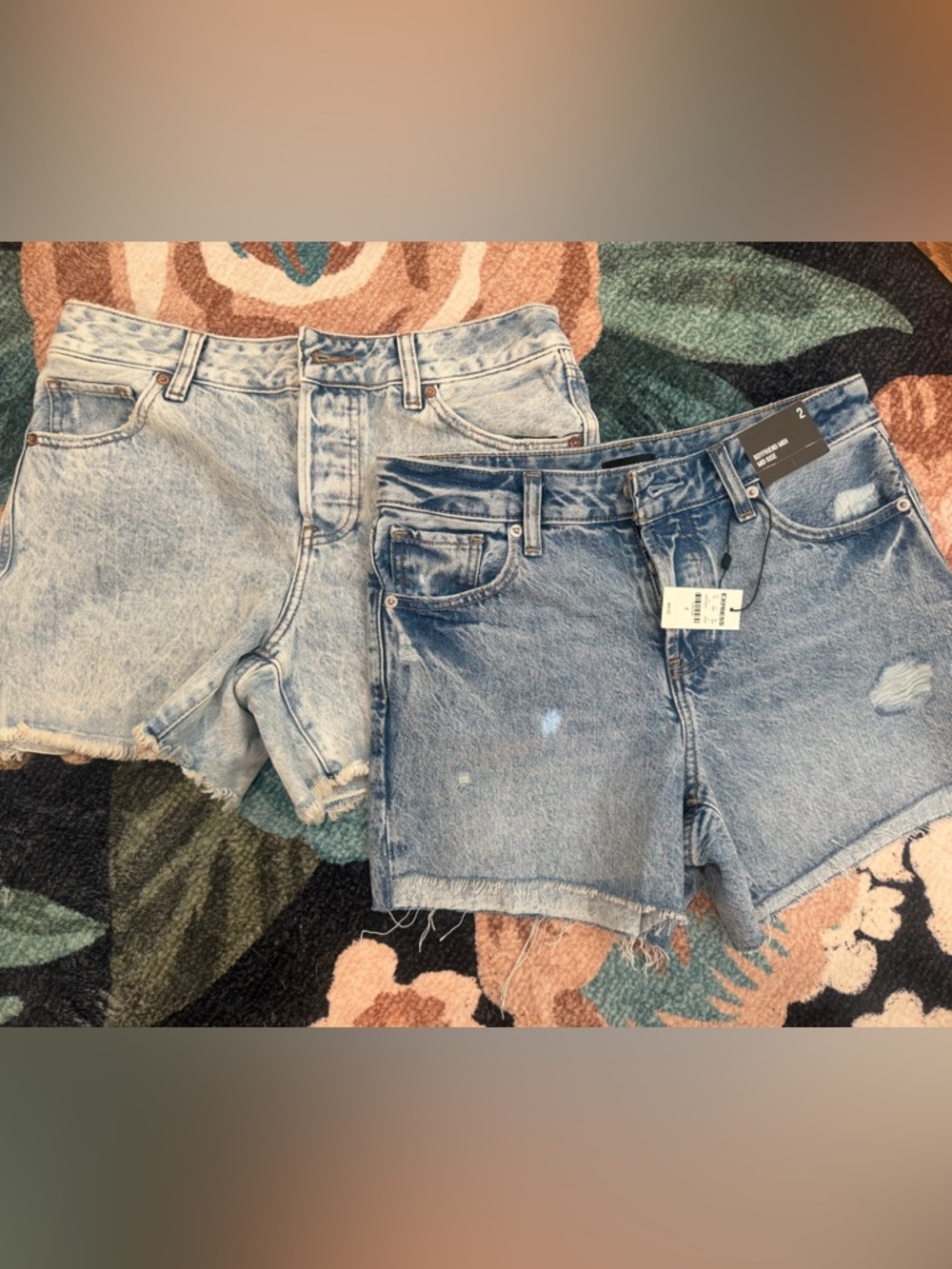 Express Women's Blue Distressed Denim Shorts - two pairs size 2
